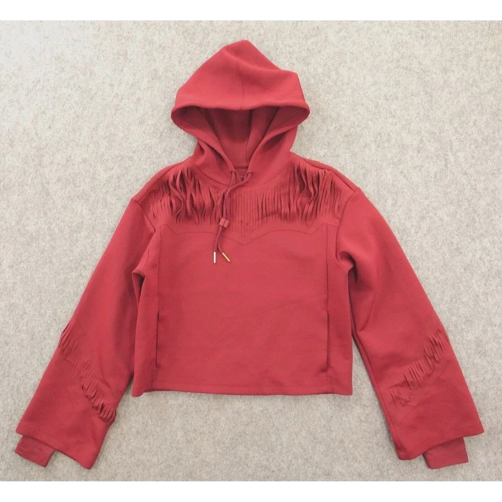 Nike Hoodie Sweatshirt Womens Extra Small Red Fringe Training Pullover Drawstrin